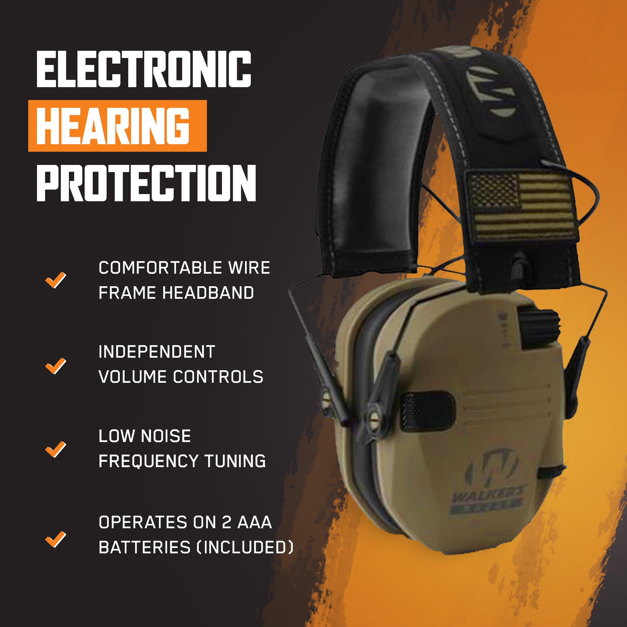 Walker's Razor Slim Shooter Electronic Hearing Earmuff, Tan Patriot (3 Pack) - VMInnovations