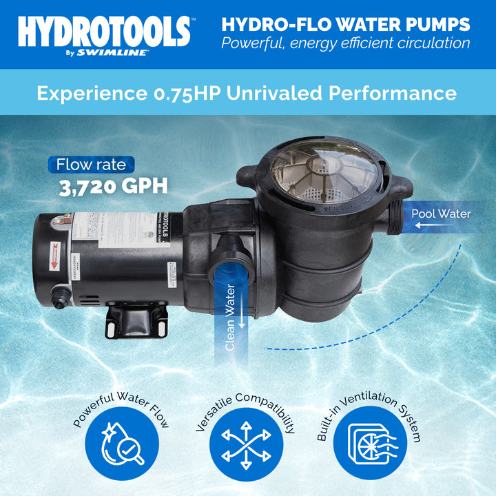 Swimline HydroTools Hydro Flo 0.75HP 3720 GPH 3450 RPM Horizontal Discharge Pump - VMInnovations