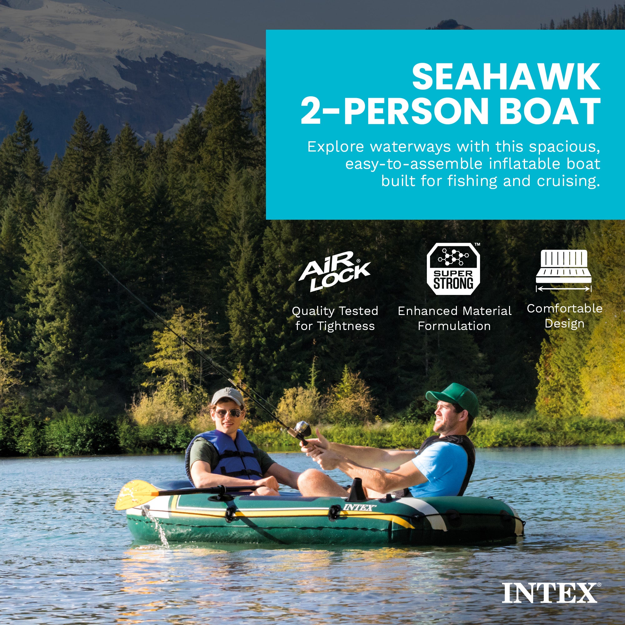 Intex Seahawk 2 Inflatable 2 Person Floating Boat Raft Set with Oars & Air Pump