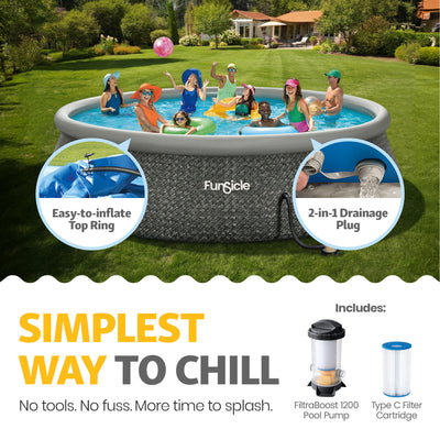 Funsicle 18' x 48" QuickSet Inflatable Ring Top Outdoor Above Ground Pool w/Pump - VMInnovations