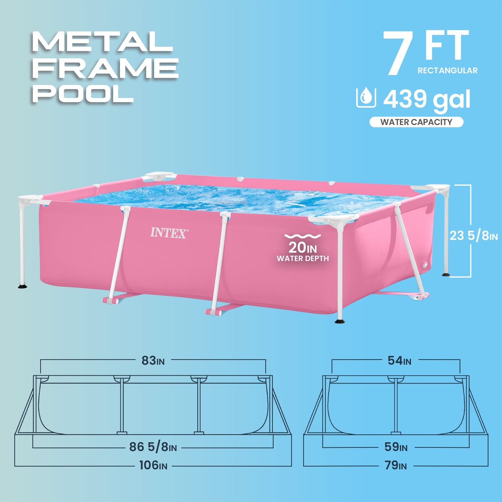 Intex 84"x23.62" Outdoor Rectangular Above Ground Swimming Pool, Pink(Open Box) - VMInnovations