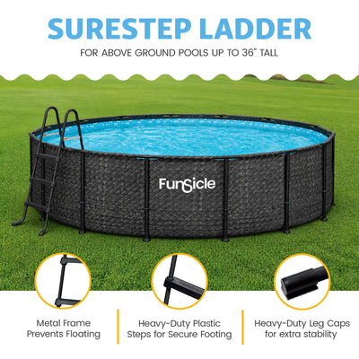 Funsicle 36" SureStep 3 Stair Outdoor Above-Ground Swimming Pool Ladder, Black