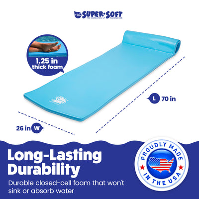 TRC Recreation Splash 1.25" Thick Foam Pool Float Mat, Marina Blue (2 Pack)