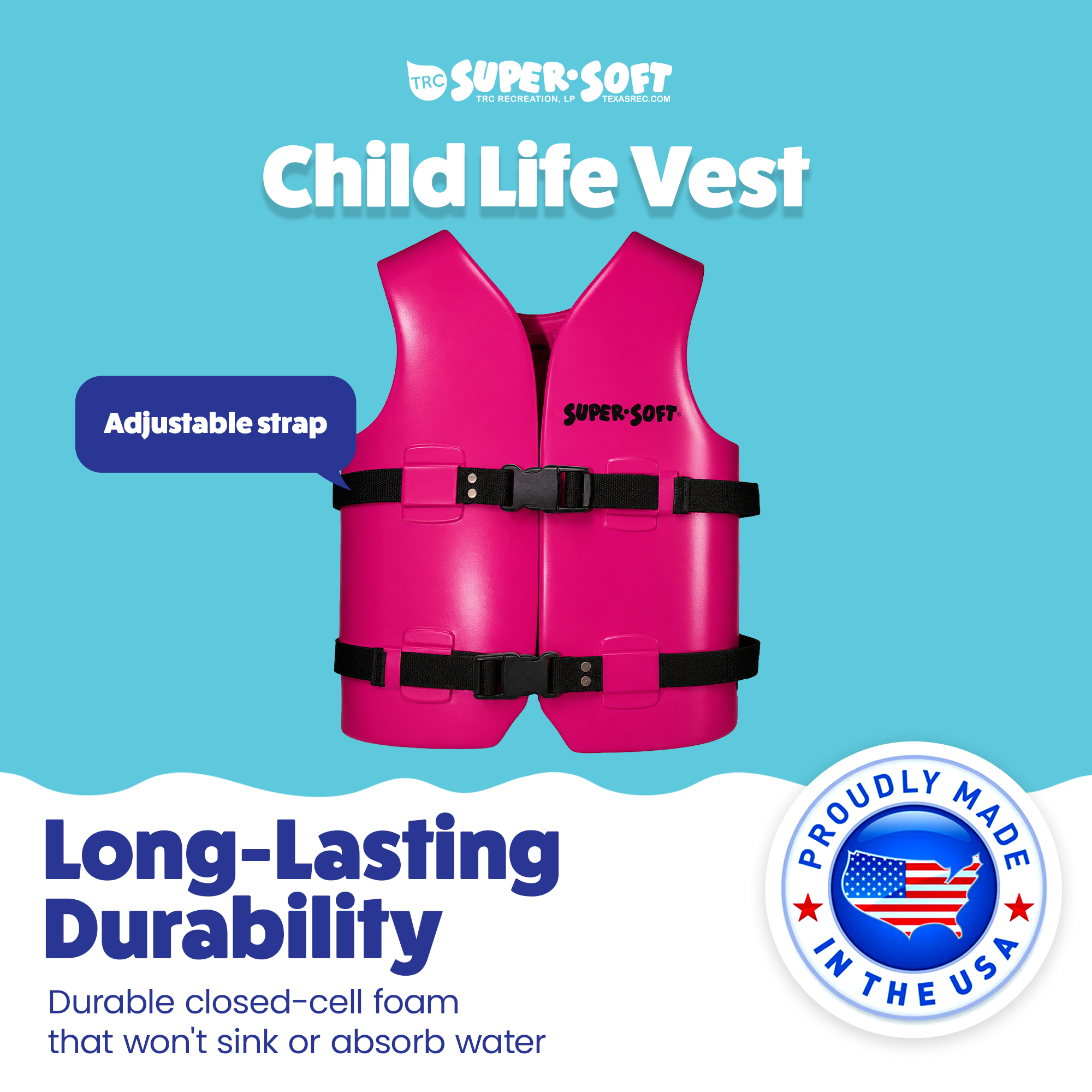TRC Recreation Super Soft Child Life Jacket Swim Vest, Medium, Flamingo Pink