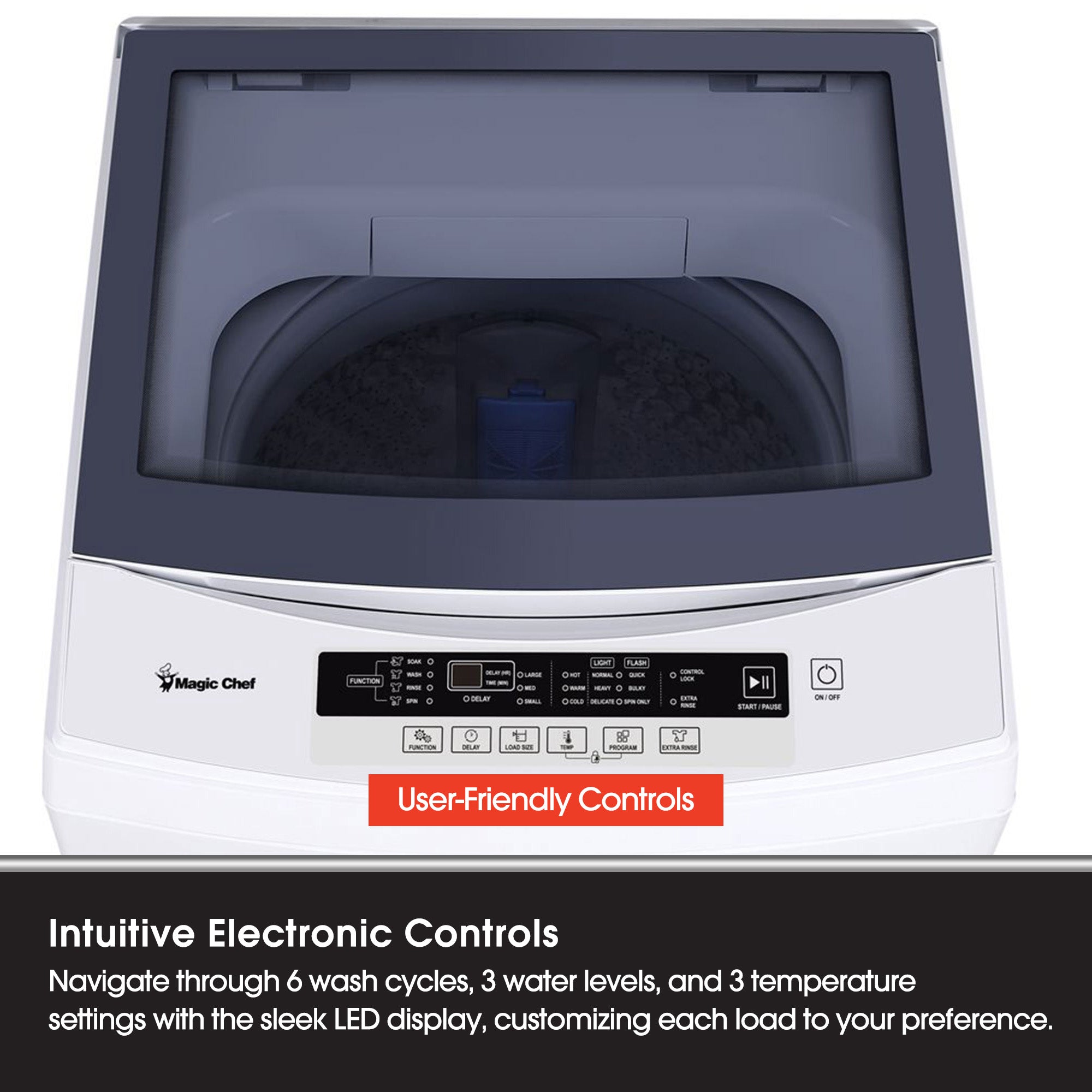 Magic Chef 3.0 Cubic Feet Top Load Compact Washer with 6 Cycles & 3 Water Levels