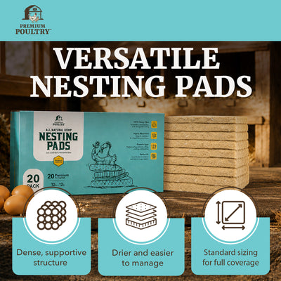 Premium Poultry Hemp Nesting Pads, Coop Bedding for Laying Hens 12x12 (Open Box)