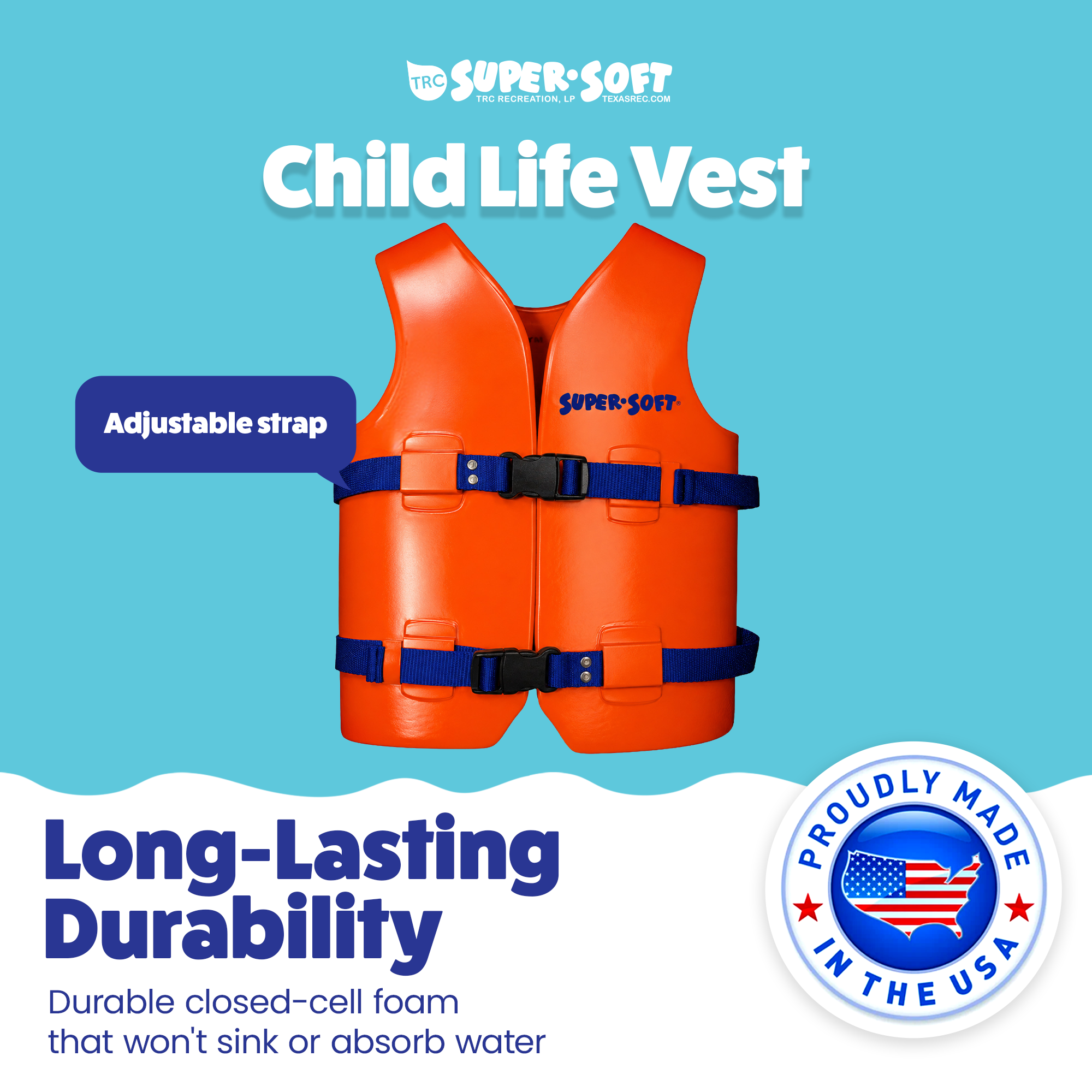TRC Recreation Super Soft Child Life Jacket Swim Vest, Medium, Sunset Orange