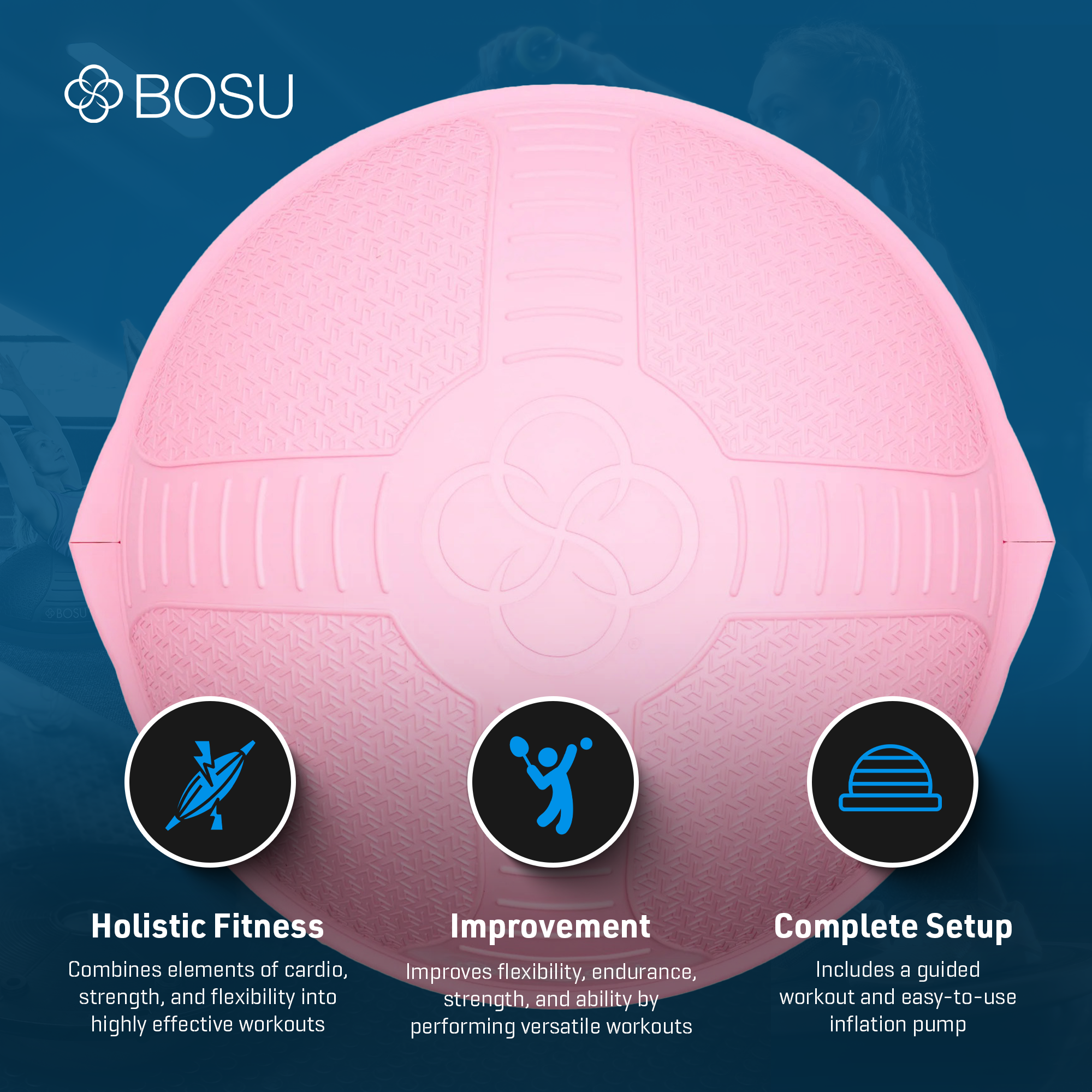 Bosu Pro Multifunctional Home Gym 26” Strength Trainer Ball Balance Board, Pink (For Parts)