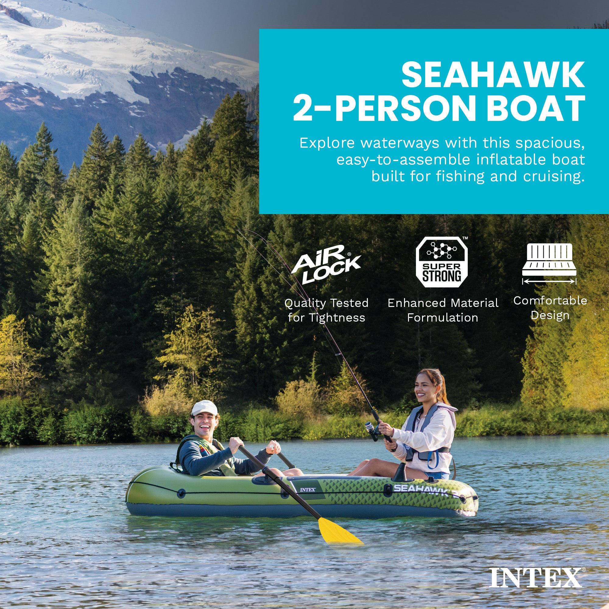 INTEX Seahawk 2 Inflatable Boat Set w 48" Oars, Pump, & Rod Holders (Used)