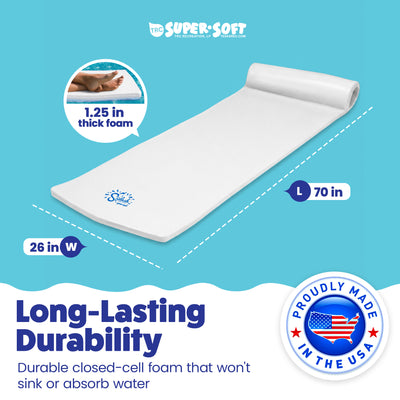 TRC Recreation Splash 1.25" Thick Foam Swimming Pool Float Lounger Mat, White