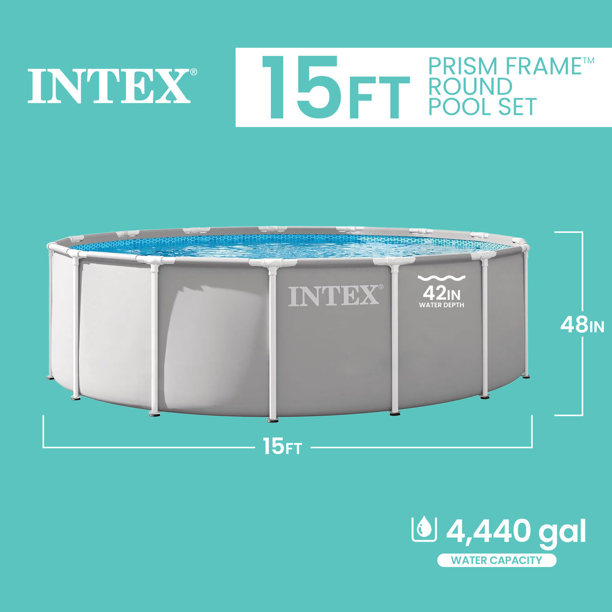 INTEX Prism Frame 15ft x 48in Premium Above Ground Pool Set with Filter Pump - VMInnovations