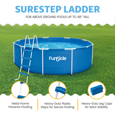 Funsicle 48 Inch SureStep 3 Stair Outdoor Above-Ground Swimming Pool Ladder - VMInnovations