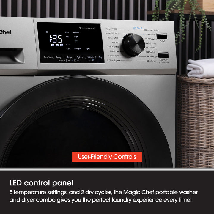 Magic Chef 2.7 Cu Ft Front Load Washer And Dryer Combination, Silver (Open Box)