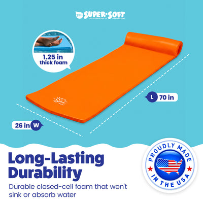 TRC Recreation Splash 1.25" Thick Foam Swimming Pool Float Mat, Sunset Orange