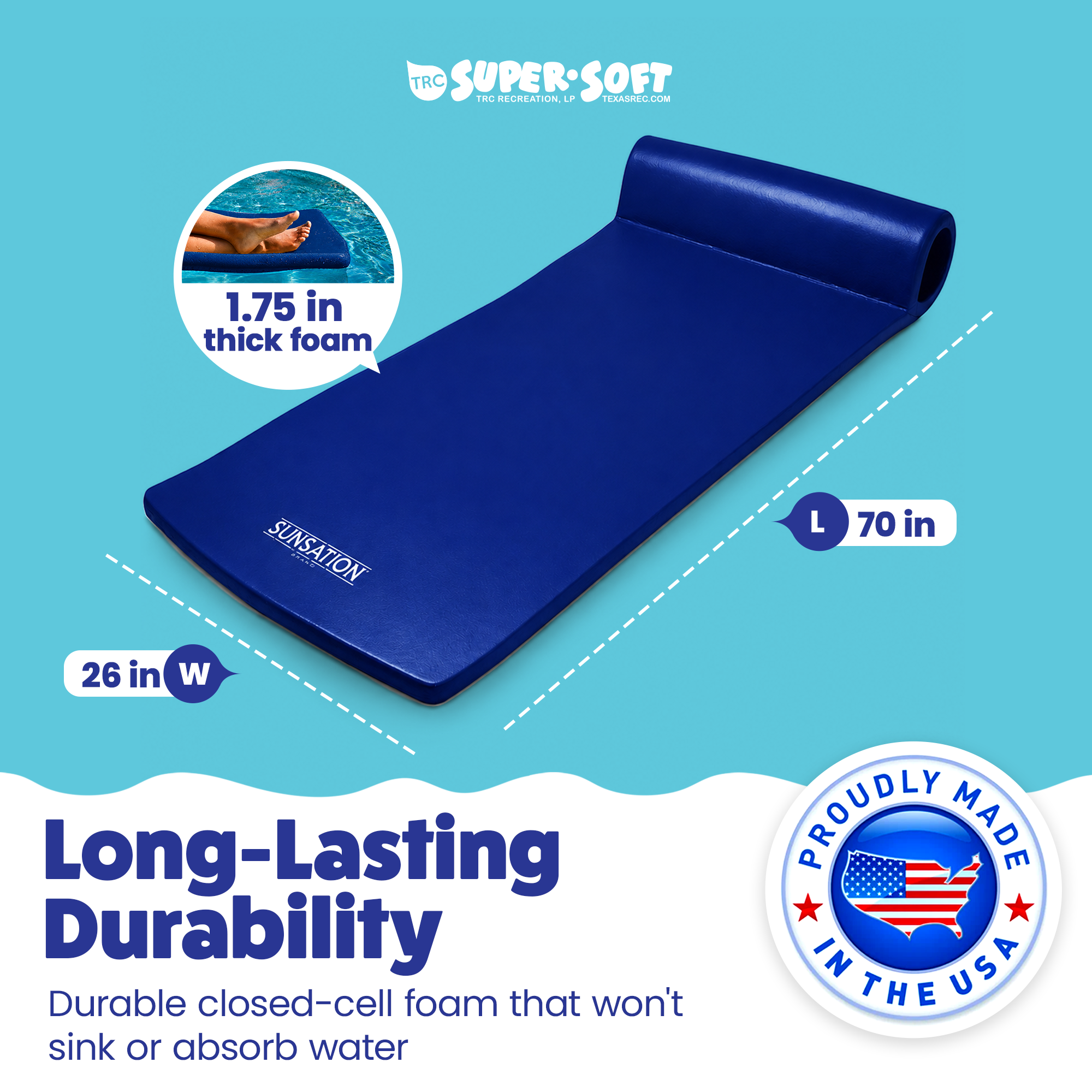 TRC Recreation Sunsation 1.75" Thick 70" Foam Lounger Swimming Pool Float (Used) - VMInnovations