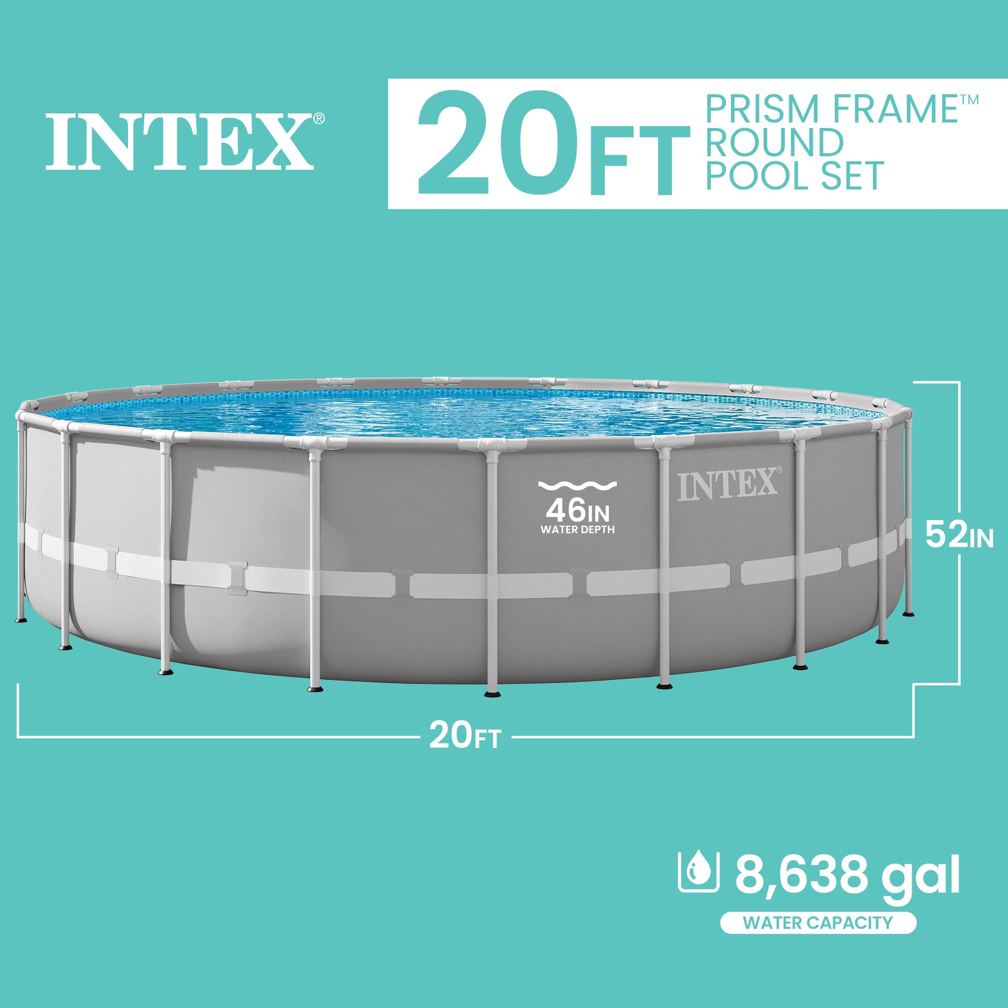 Intex 20ft x 52in Prism Frame Above Ground Swimming Pool Set with Filter Pump