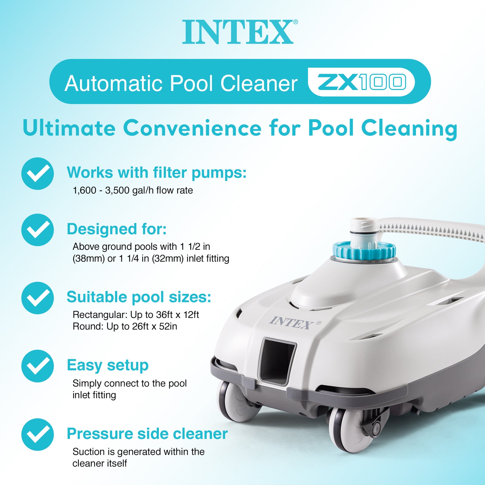 ZX100 Automatic Pressure Side Swimming Pool Cleaner w/Hose & Converter (Used) - VMInnovations