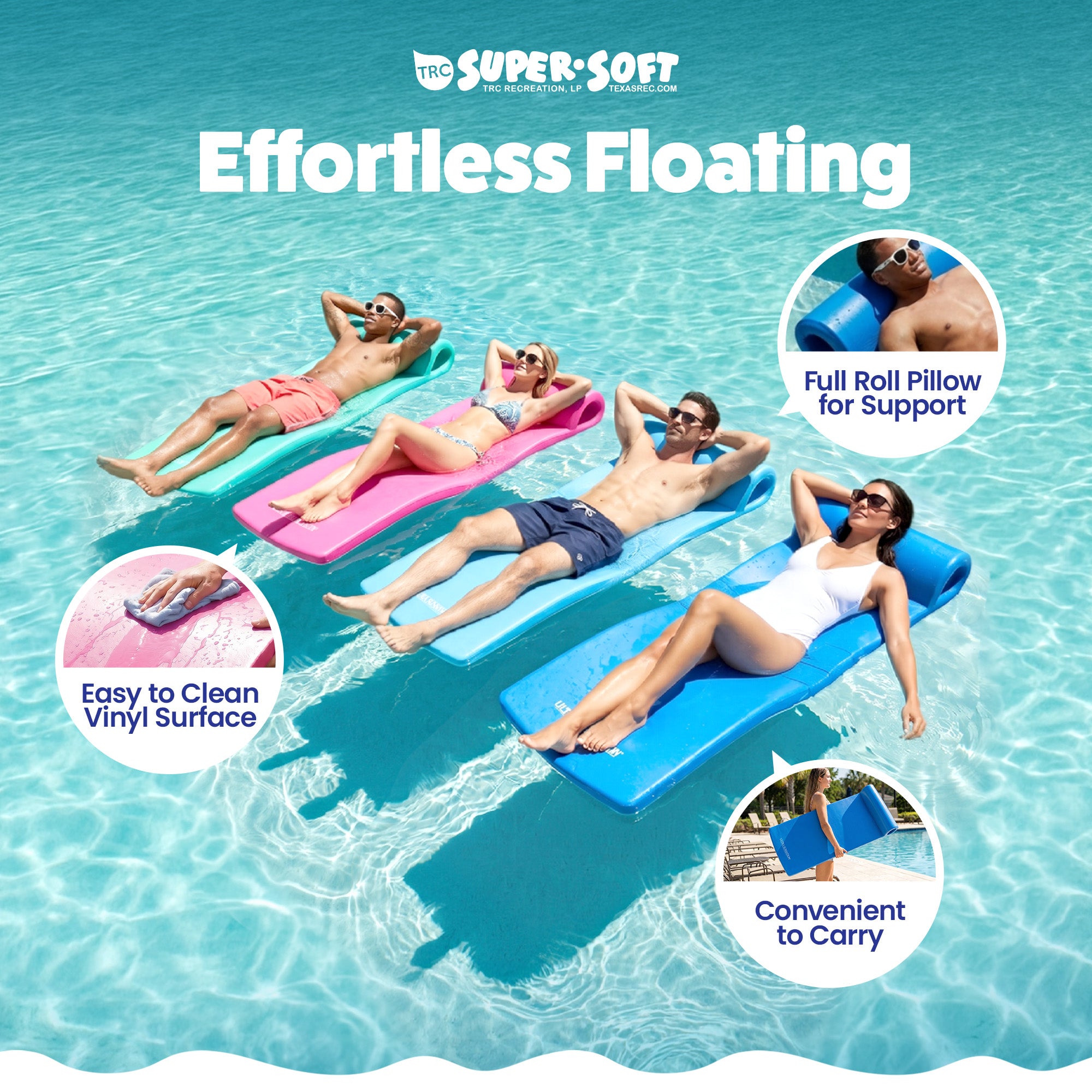 TRC Recreation Ultra Sunsation 2.5 Inch Thick Foam Pool Float Mat, Tropical Teal