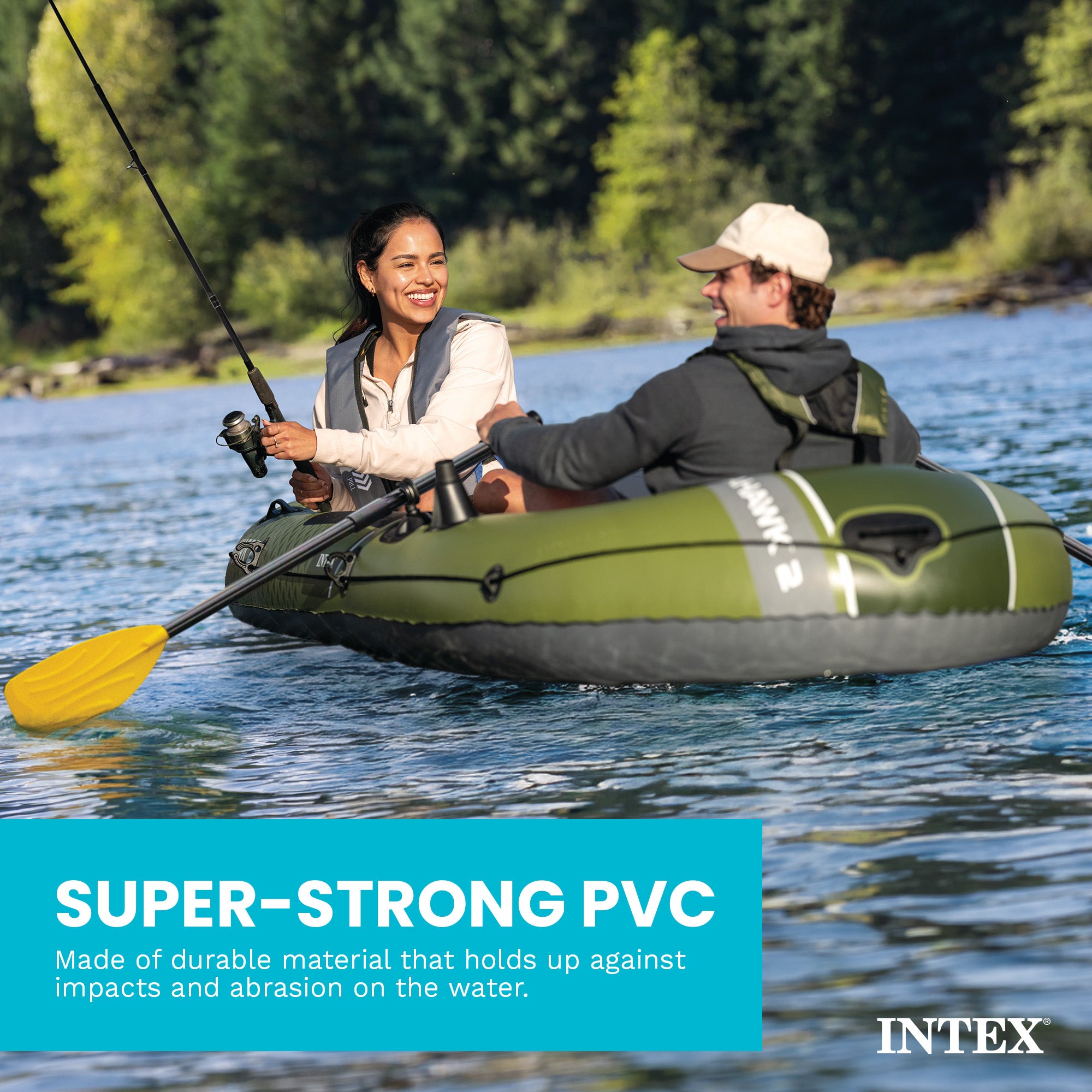 INTEX Seahawk 2 Inflatable Boat Set w 48" Oars, Pump, & Rod Holders (Used)