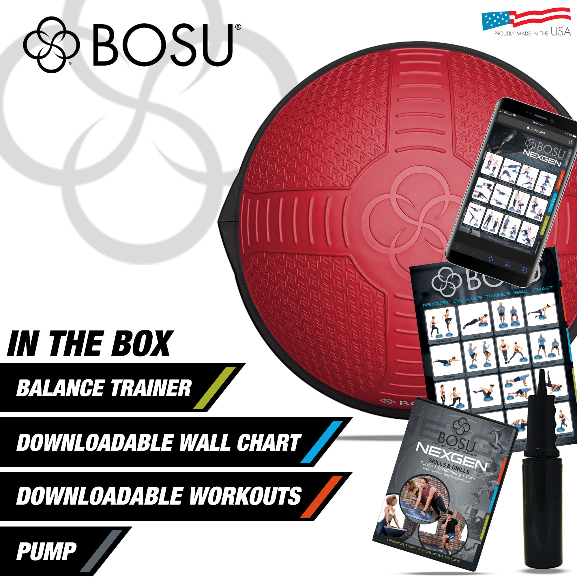 Bosu NEXGEN Balance Strength Trainer, Home Gym Workout Equipment, 26" (Open Box)