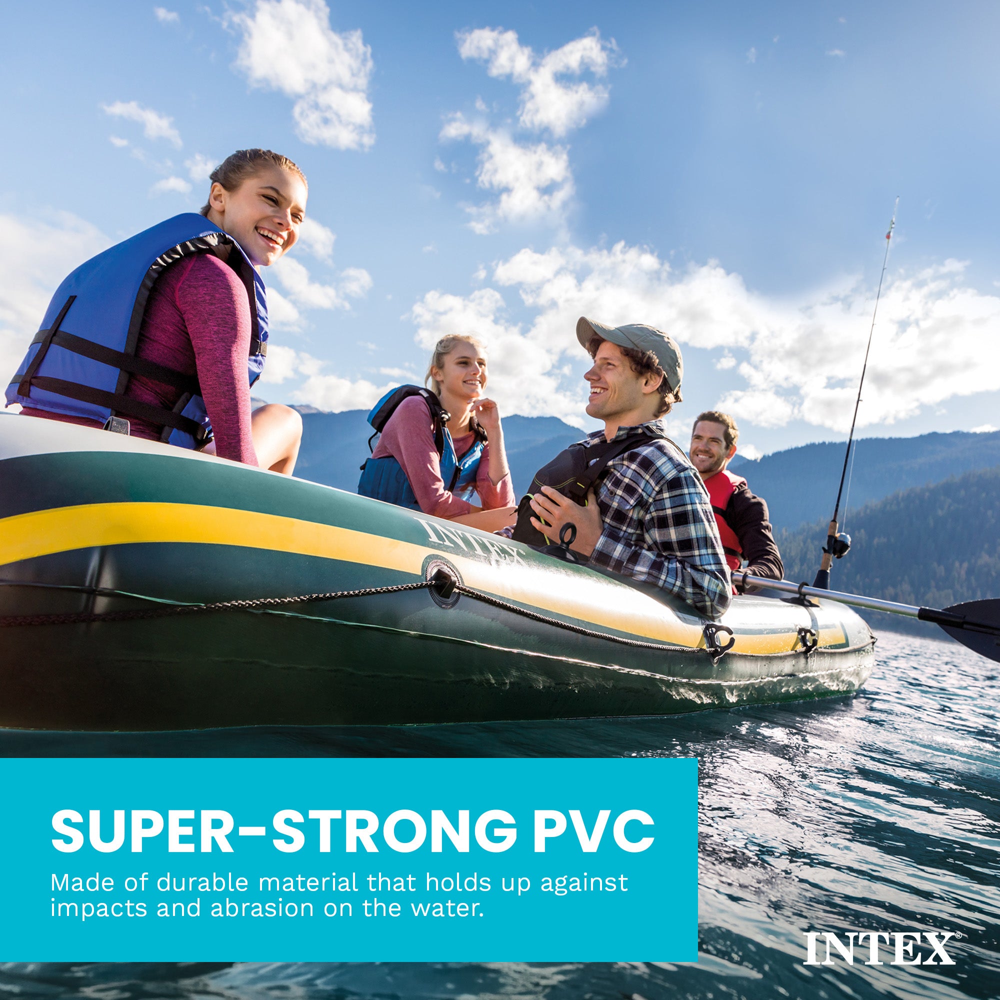 Intex Seahawk 4 Inflatable 4 Person Floating Boat Raft Set with Oars & Air Pump