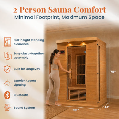 Dynamic Saunas Toulouse 2 Person Infrared Sauna w/Speakers, Canadian Hemlock