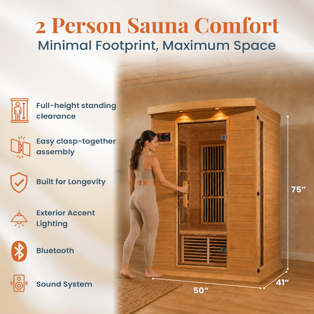 Toulouse 2 Person Infrared Sauna w/Speakers, Canadian Hemlock (Open Box)