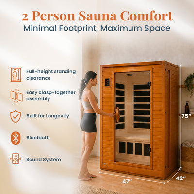 Dynamic Saunas Andora 2-Person Low EMF FAR Infrared Sauna, Canadian Hemlock Wood