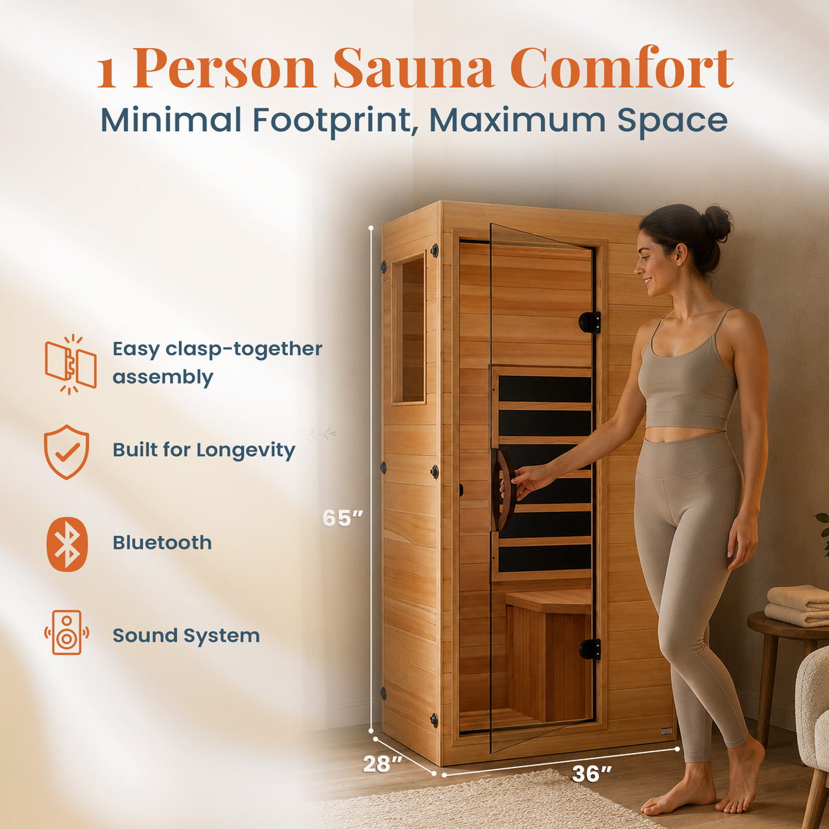 Dynamic Saunas Elite 1 Person Compact Ultra Low EMF FAR Infrared Home Sauna
