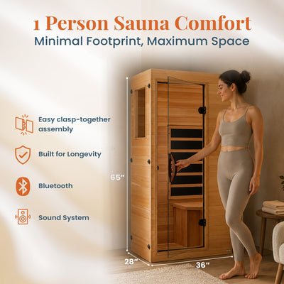 Dynamic Saunas Elite 1 Person Compact Ultra Low EMF FAR Infrared Home Sauna
