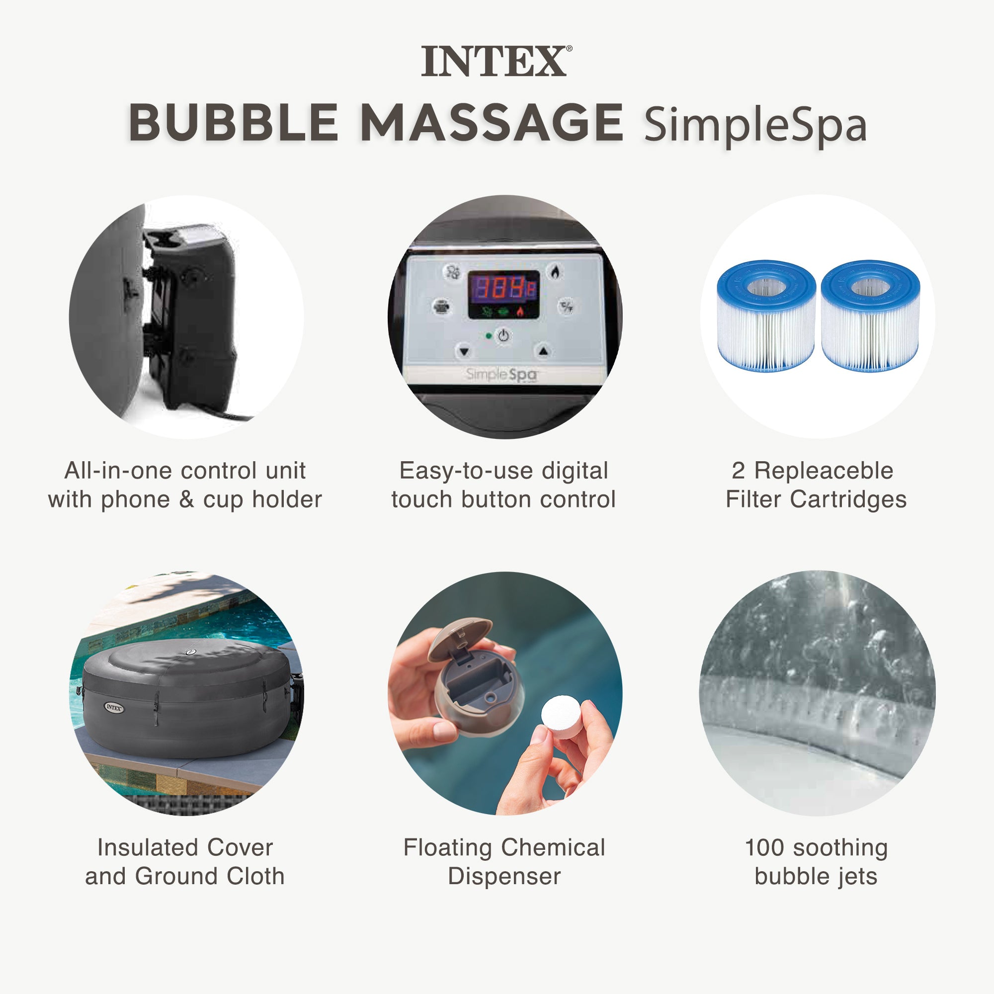 Intex SimpleSpa Bubble Massage 4 Person Inflatable Hot Tub w/ Cover (Open Box)
