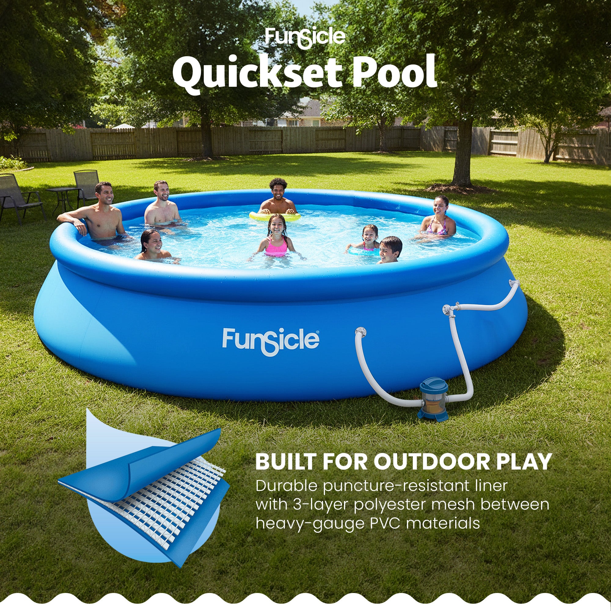 Funsicle QuickSet Inflatable Ring Top Outdoor Above Ground Pool w/Pump(Open Box) - VMInnovations
