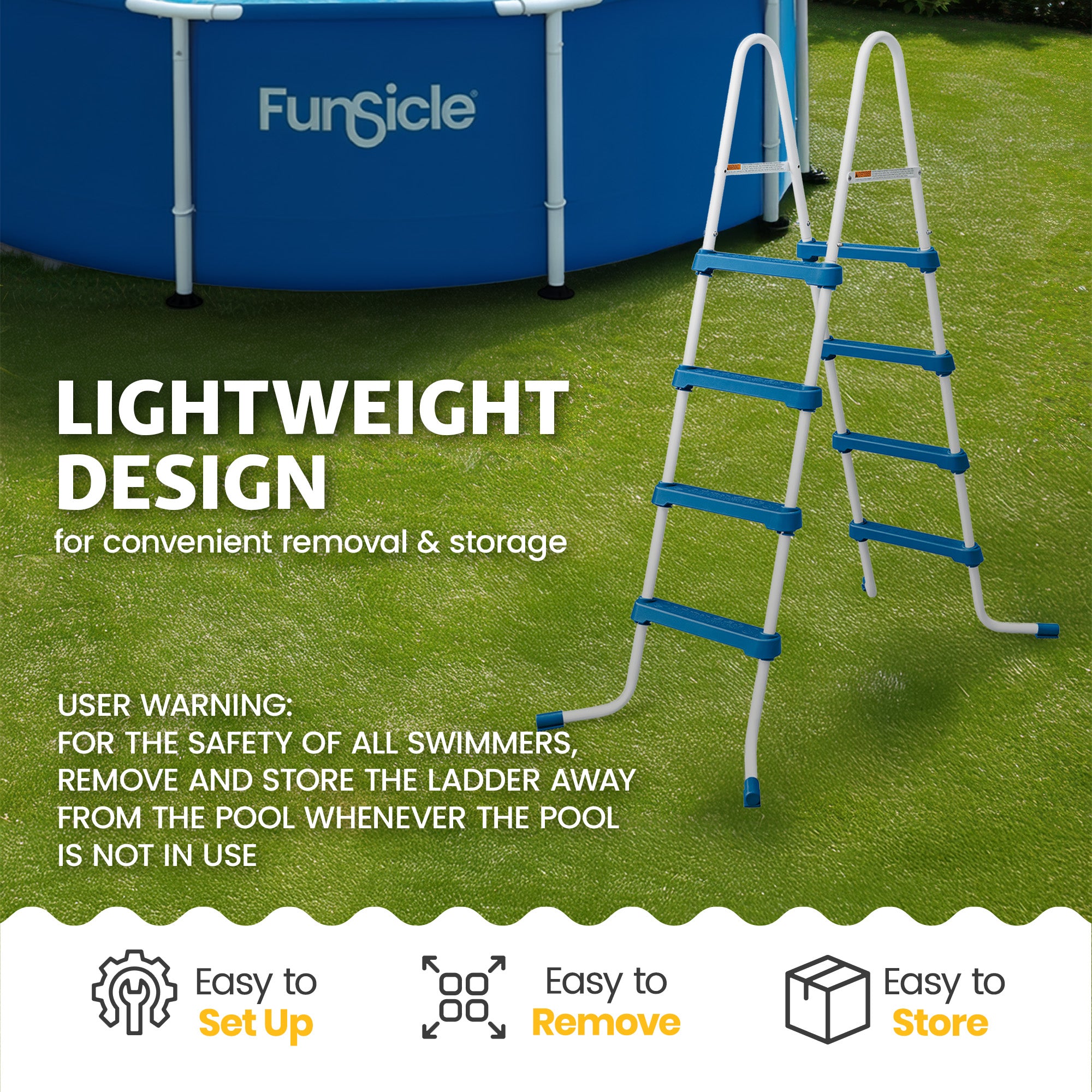 Funsicle 52 Inch SureStep 4 Stair Outdoor Above-Ground Swimming Pool Ladder