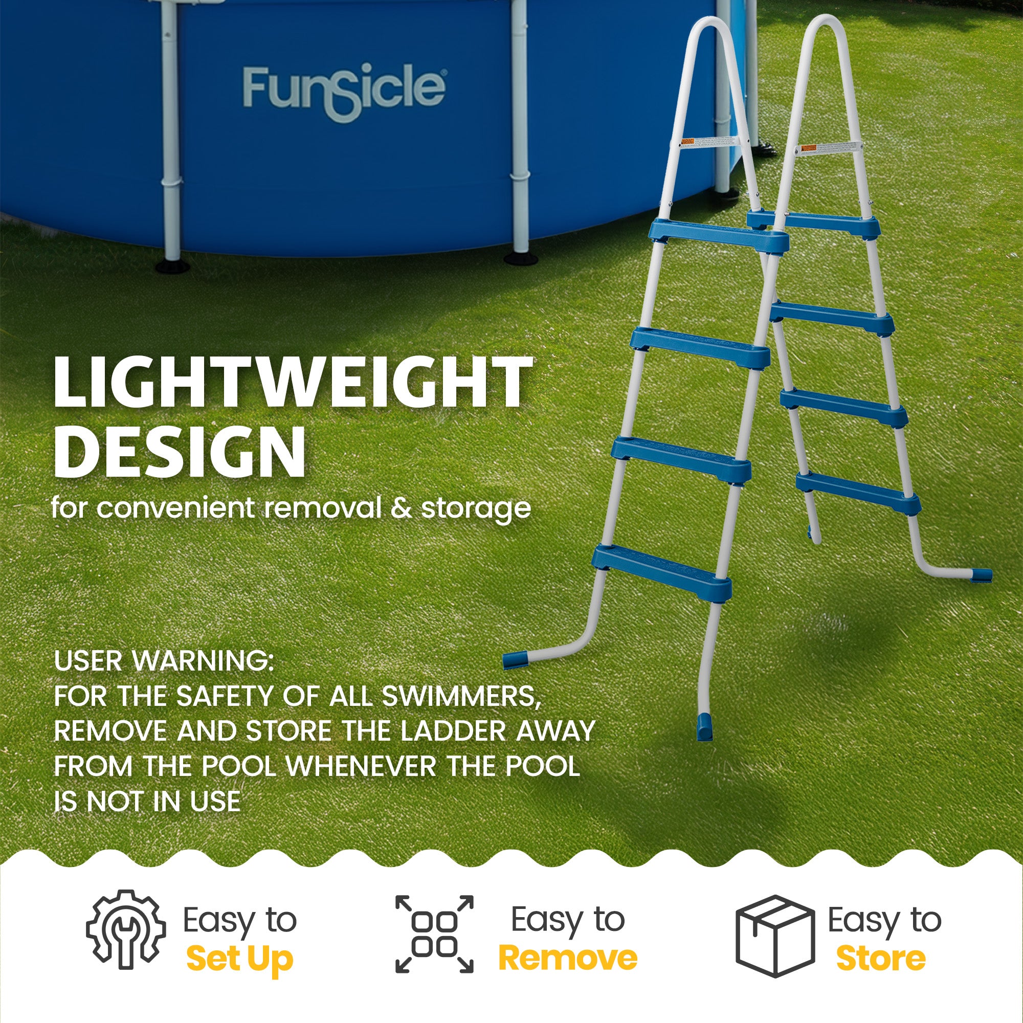 Funsicle 48 Inch SureStep 3 Stair Outdoor Above-Ground Swimming Pool Ladder