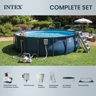 INTEX UltraLuxe 24ft x 52in Above Ground Pool, Sand Pump, & Saltwater System - VMInnovations