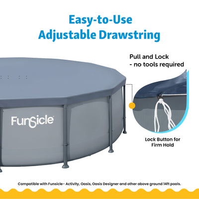 Funsicle 14ft Durable Round Pool Cover for Oasis & Activity Pools,Gray(Open Box)