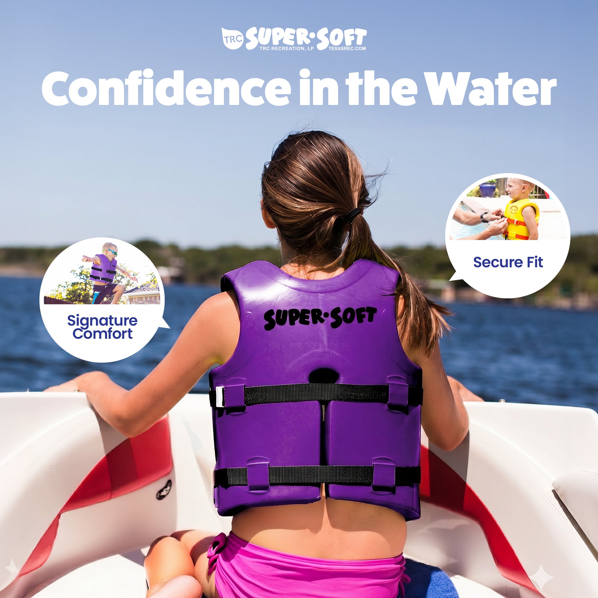 TRC Recreation Super Soft Child Life Jacket Swim Safety Vest, Medium, Purple