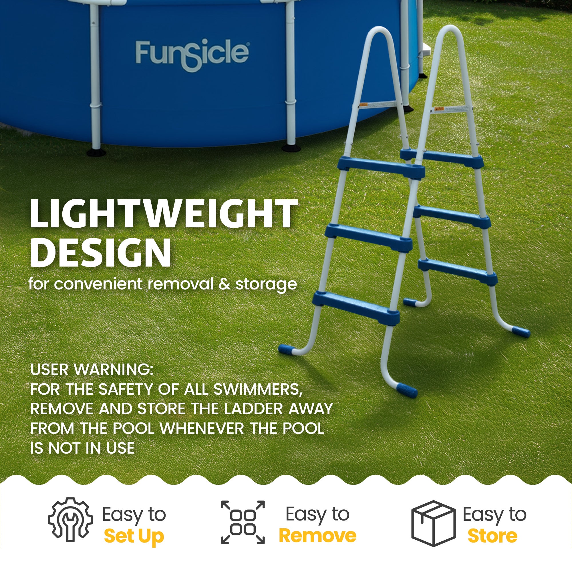 Funsicle 36 Inch SureStep 3 Stair Outdoor Above-Ground Swimming Pool Ladder - VMInnovations