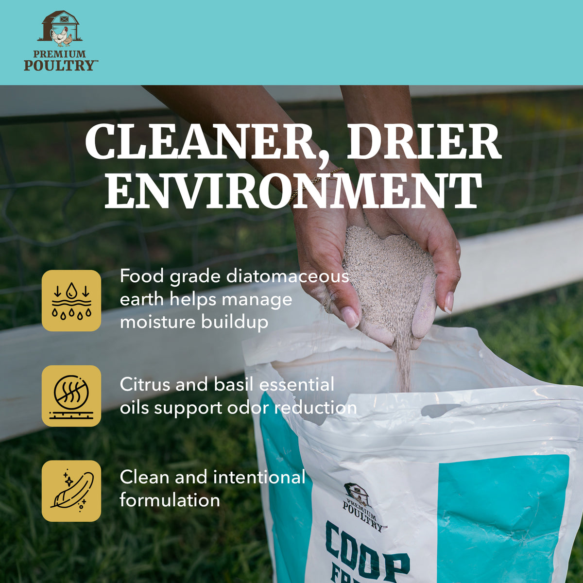 Premium Poultry Coop Fresh, Odor & Moisture Control for Chicken Coop, 25 Lb Bag - VMInnovations