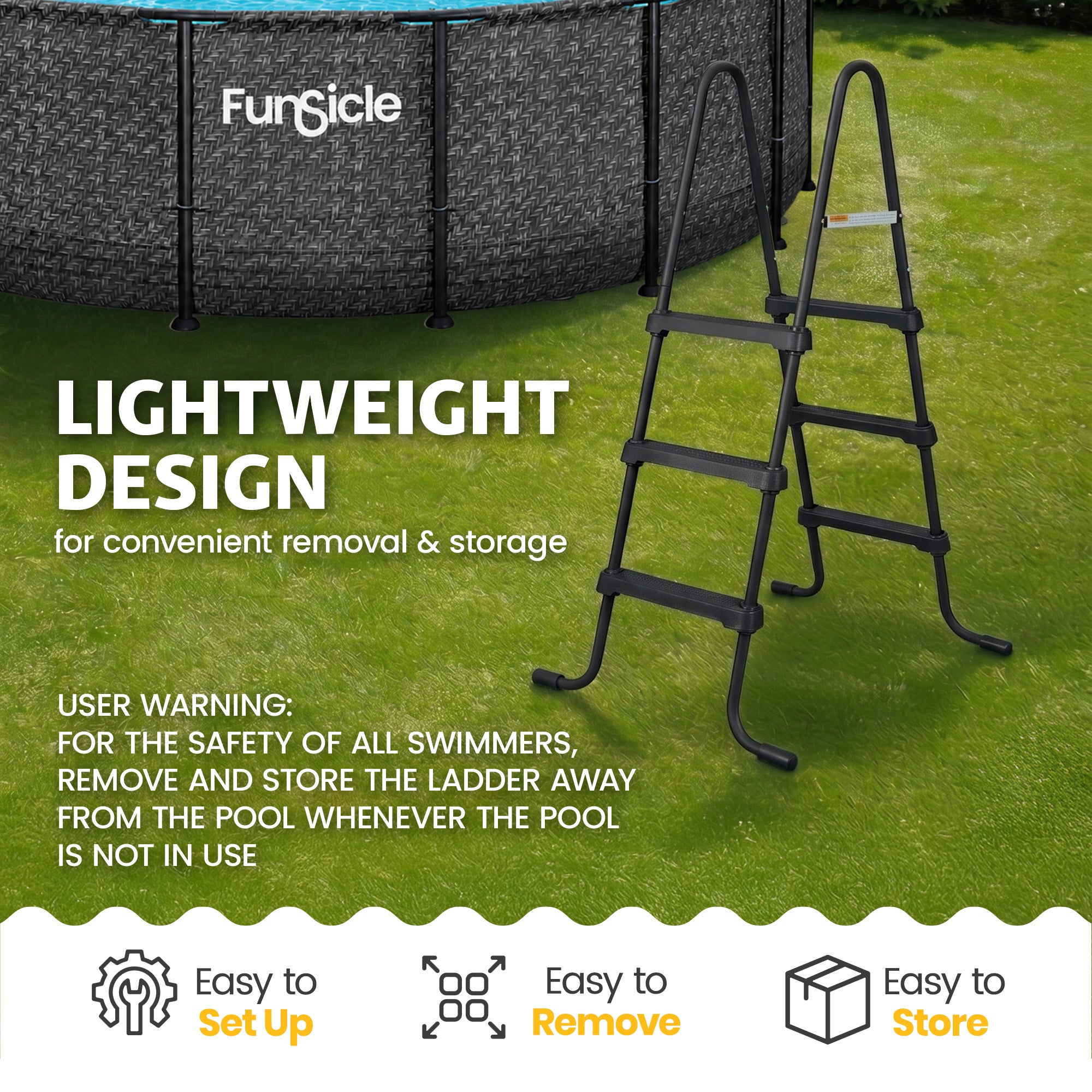 Funsicle 36" SureStep 3 Stair Outdoor Above-Ground Swimming Pool Ladder, Black