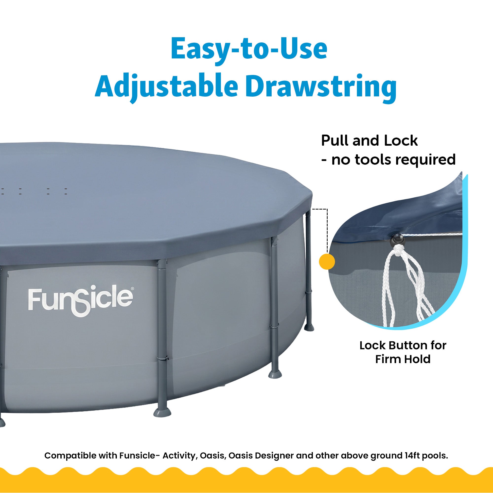 Funsicle 14 Foot Durable Round Pool Cover for Oasis and Activity Pools, Gray