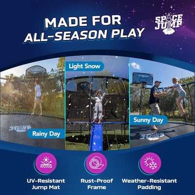 SpaceJump Nova 14Ft Trampoline, Outdoor Bounce Pad with Safety Net & Hoop, Black