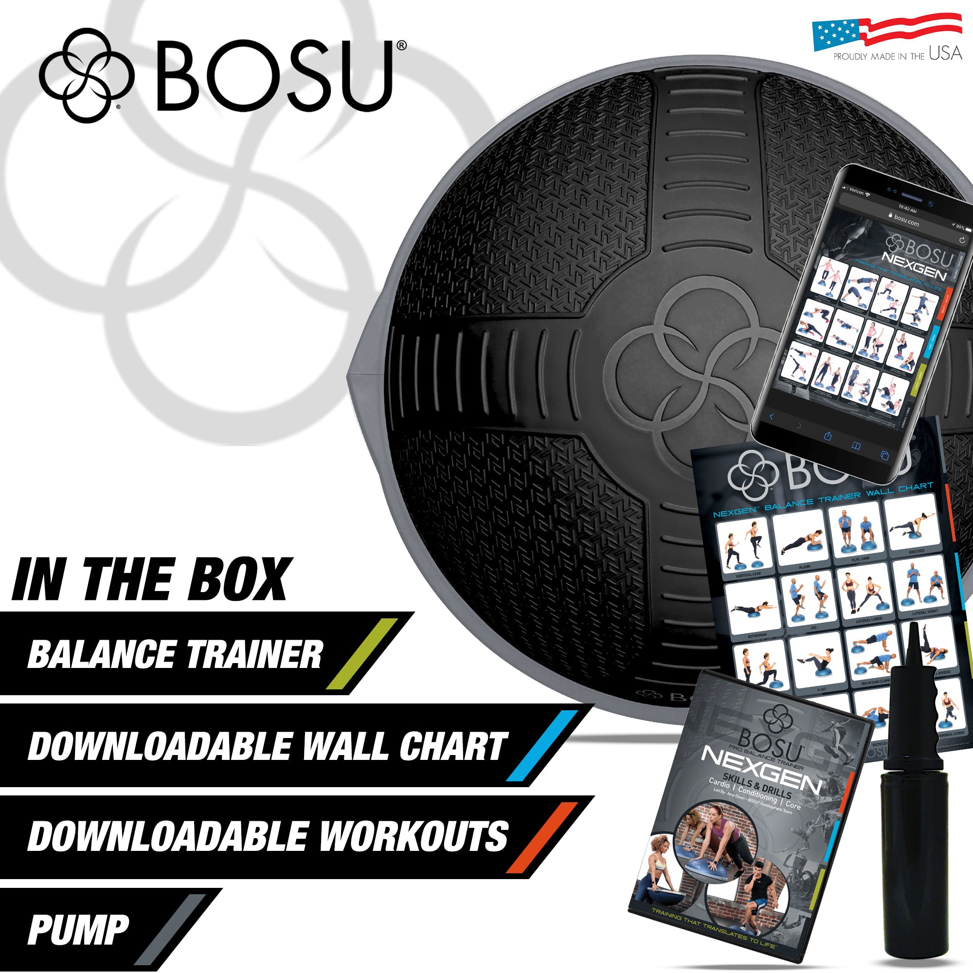 Bosu NEXGEN Balance Strength Trainer, Home Gym Workout Equipment, 26"(Open Box) - VMInnovations
