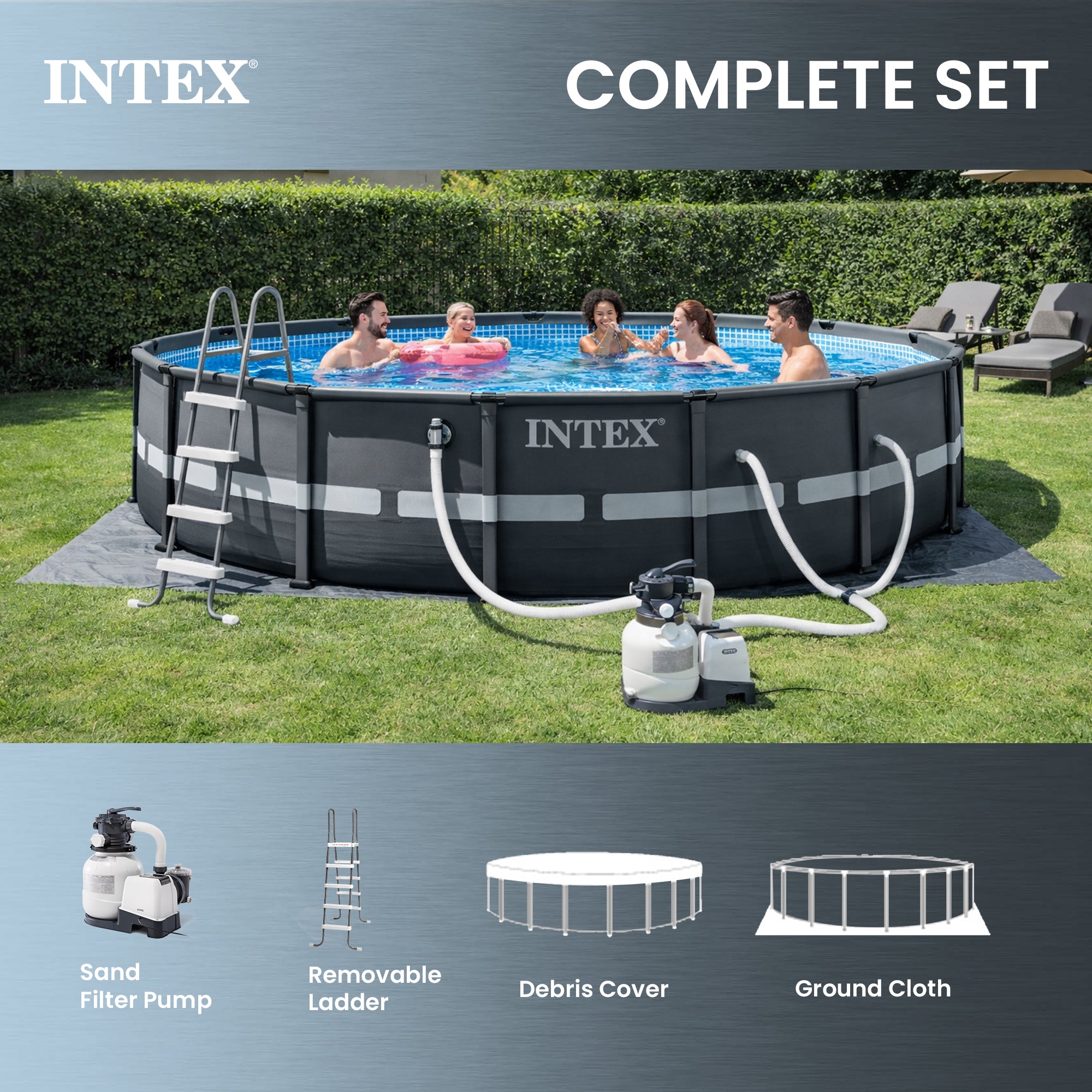 Intex Ultra XTR 16ft x 48in Outdoor Frame Above Ground Swimming Pool Set w/ Pump