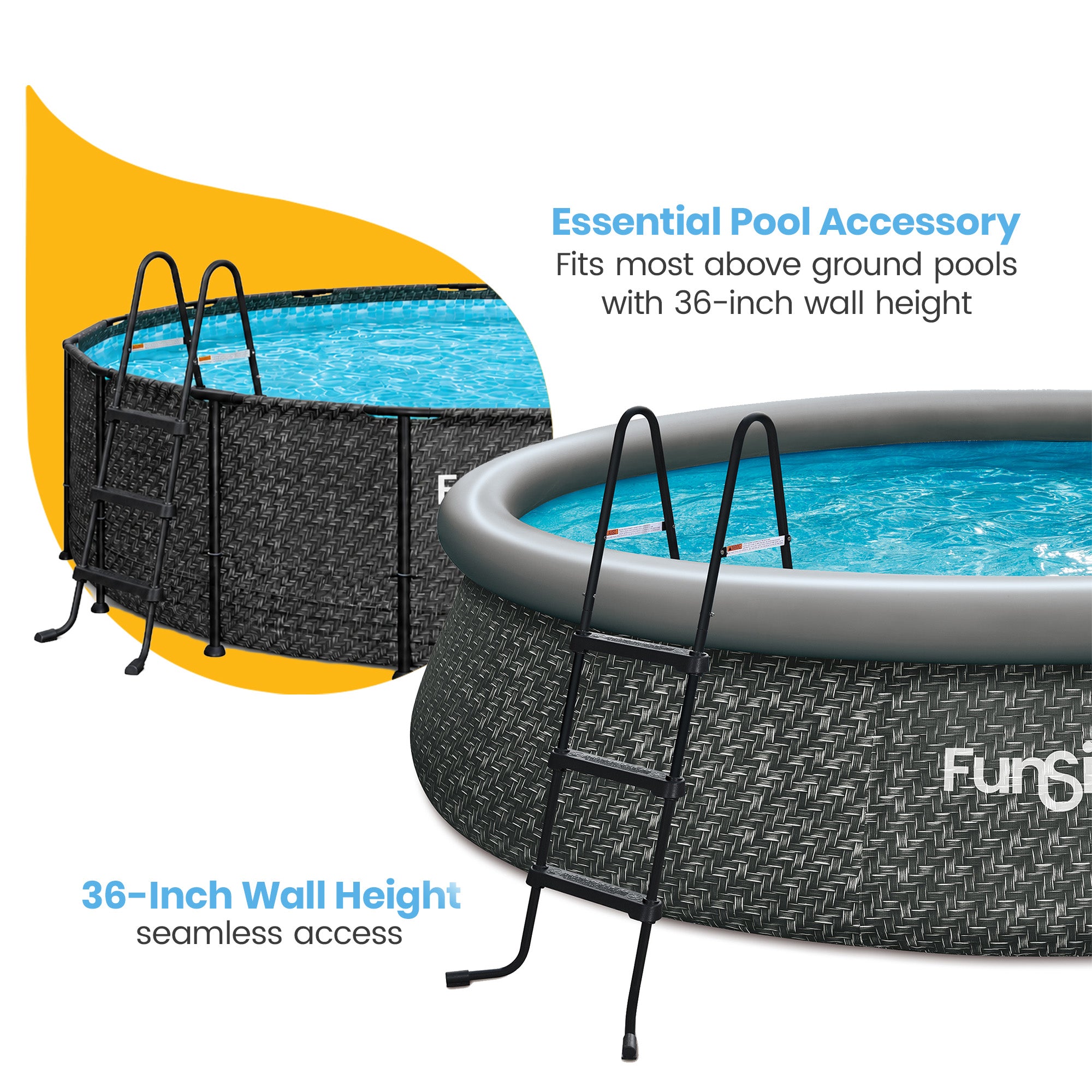 Funsicle 36" SureStep 3 Stair Outdoor Above-Ground Swimming Pool Ladder, Black - VMInnovations