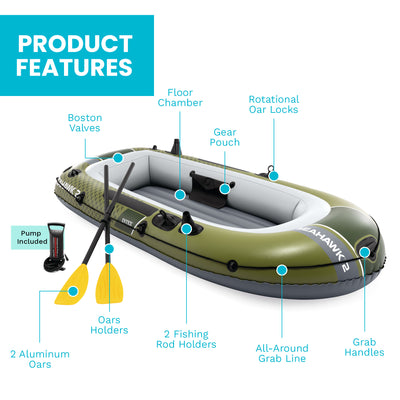 INTEX Seahawk 2 Inflatable Boat Set w 48" Oars, Pump, & Rod Holders (Used)