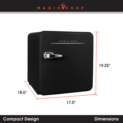 Magic Chef 1.6 Cubic Feet Retro Style Mini Fridge with Interior LED Light, Black