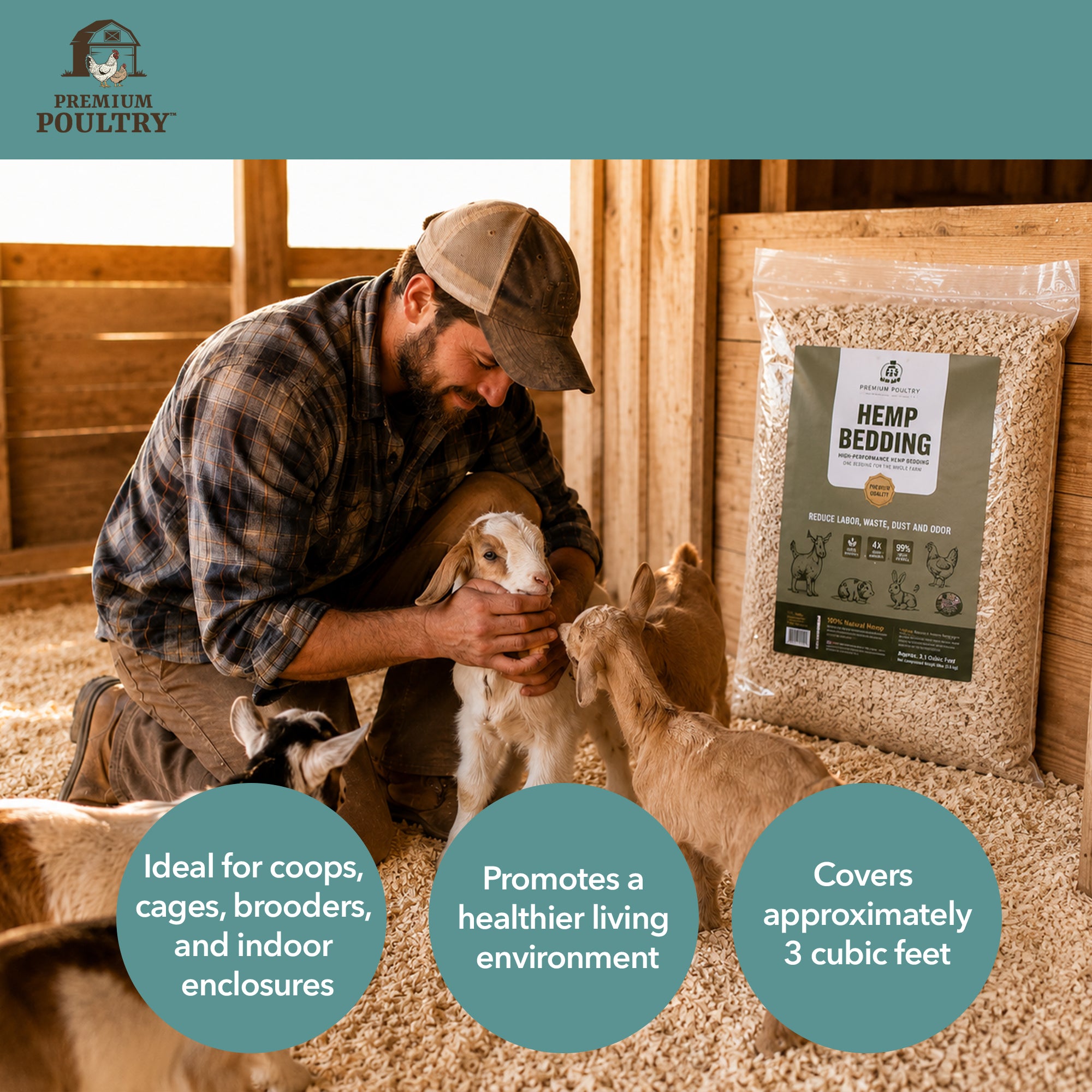 Premium Poultry 2 Pack Hemp Bedding Absorbent Chicken Coop Substrate, 22.5 Lb