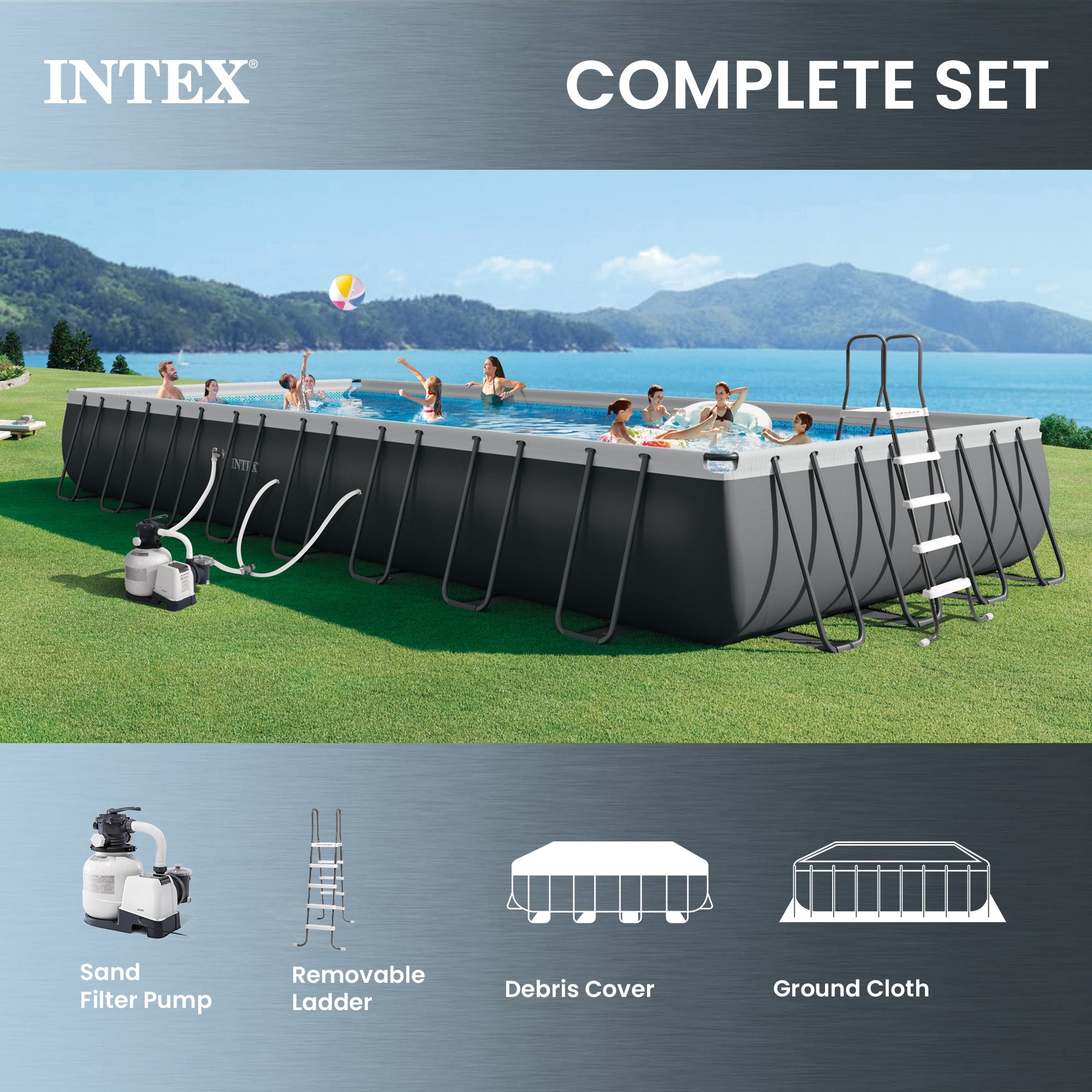 Intex 32' x 16' x 52" Rectangular Ultra XTR Frame Above Ground Swimming Pool Set