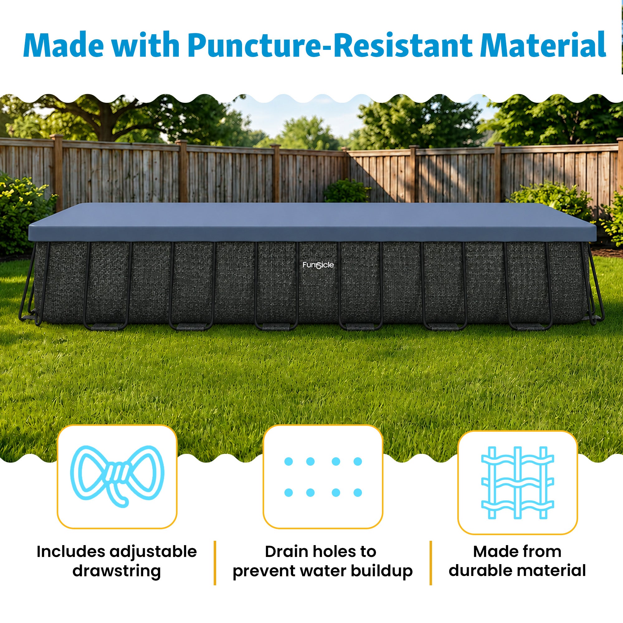 Funsicle 24’ Durable Rectangular Pool Cover for Oasis and Activity Pools, Gray